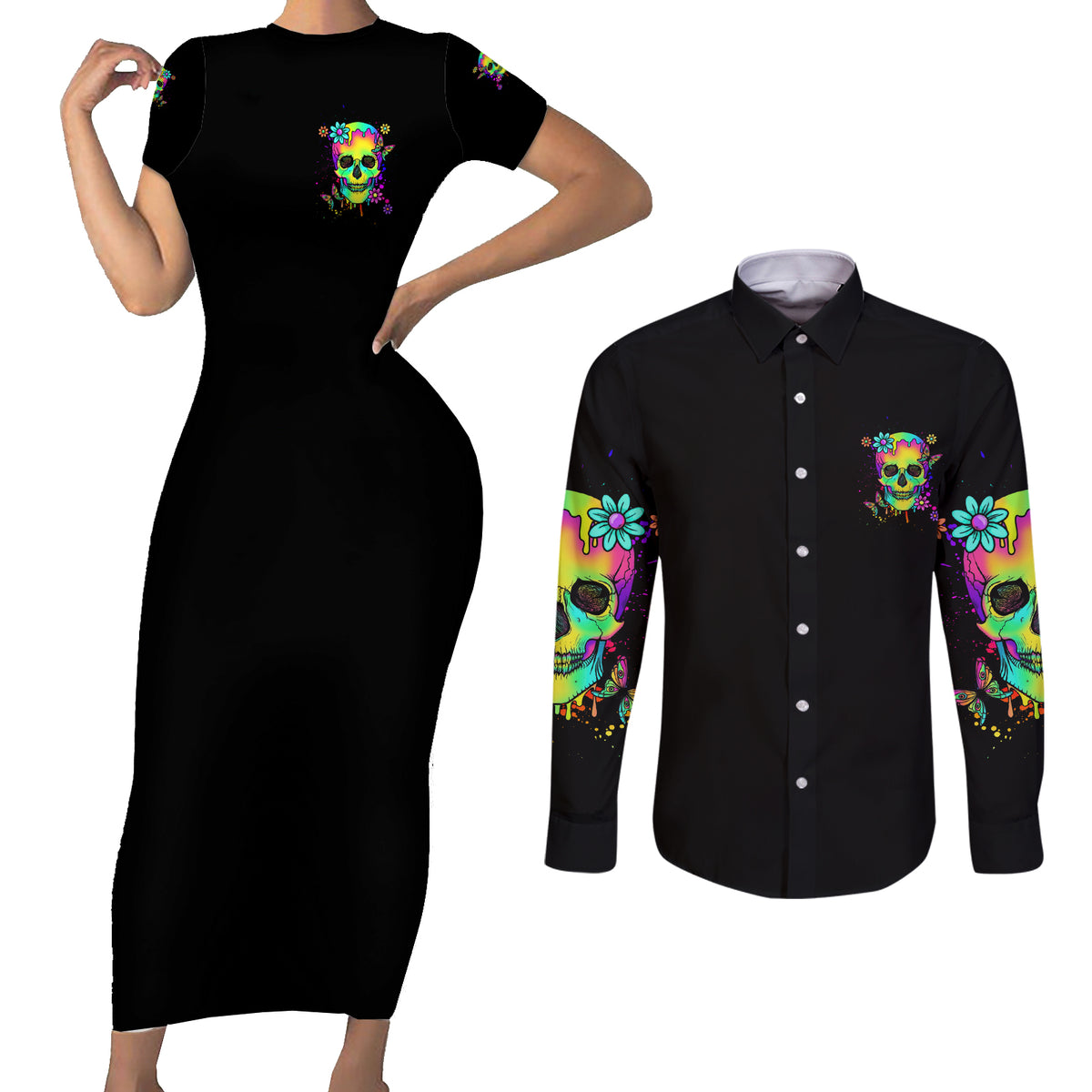 Yes I'm A B But Not Yours Couples Matching Short Sleeve Bodycon Dress and Long Sleeve Button Shirt - Wonder Print Shop