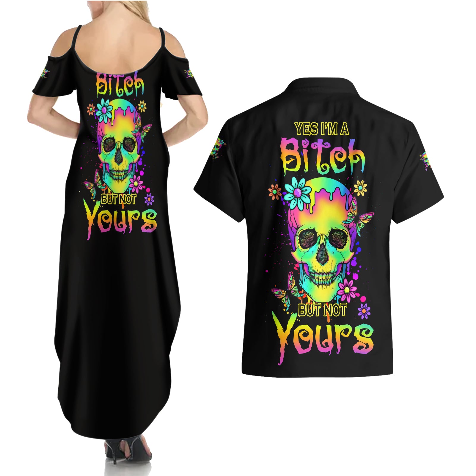 Yes I'm A B But Not Yours Couples Matching Summer Maxi Dress and Hawaiian Shirt - Wonder Print Shop