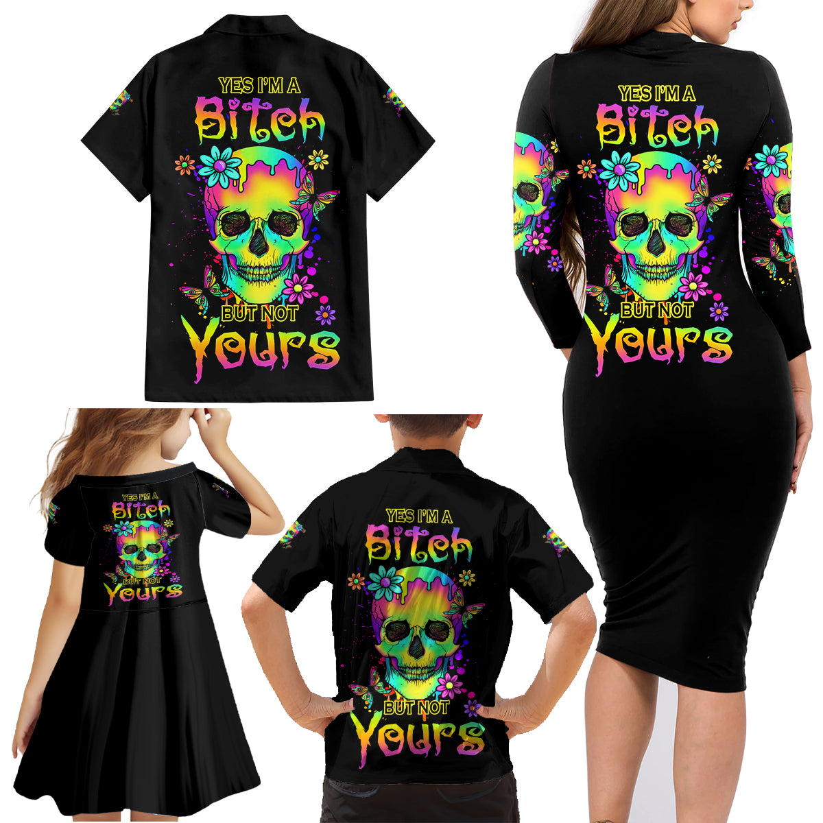 Yes I'm A B But Not Yours Family Matching Long Sleeve Bodycon Dress and Hawaiian Shirt - Wonder Print Shop