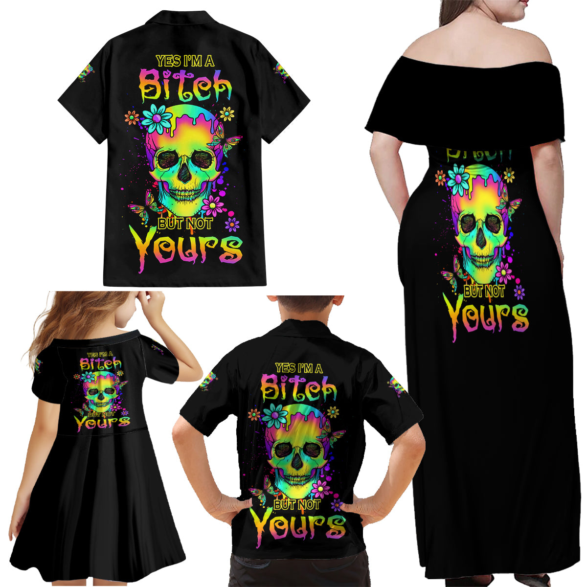 Yes I'm A B But Not Yours Family Matching Off Shoulder Maxi Dress and Hawaiian Shirt - Wonder Print Shop