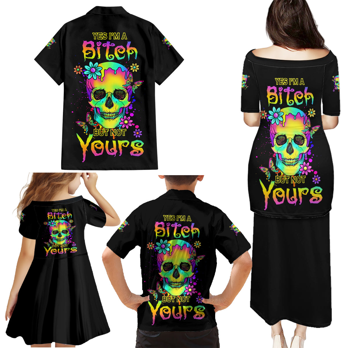 Yes I'm A B But Not Yours Family Matching Puletasi Dress and Hawaiian Shirt - Wonder Print Shop