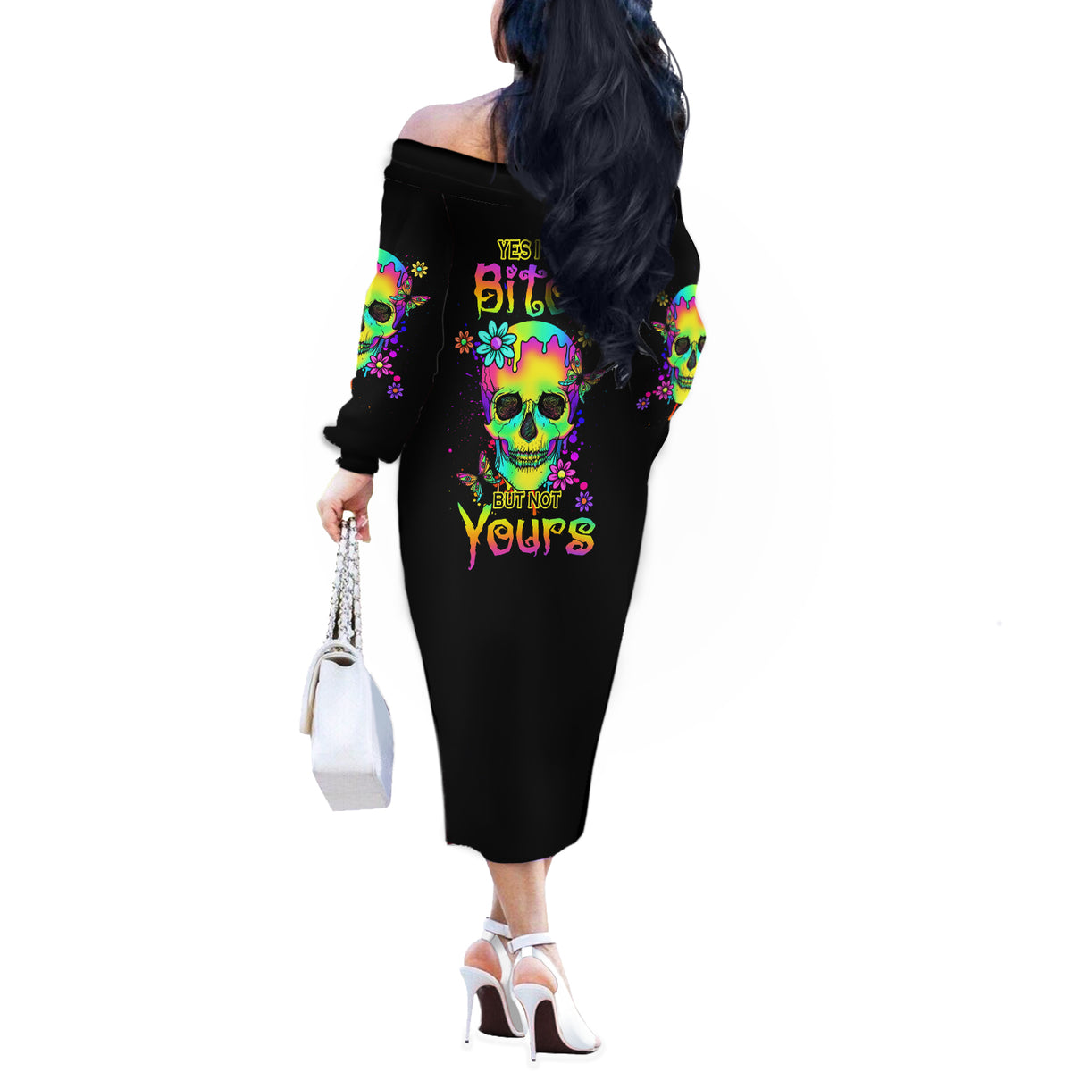 Yes I'm A B But Not Yours Off The Shoulder Long Sleeve Dress - Wonder Print Shop