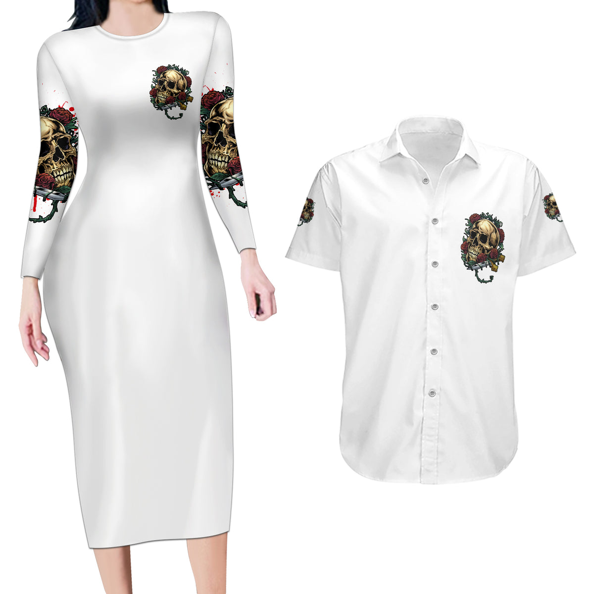 Underestimate Me That'll Be Fun Couples Matching Long Sleeve Bodycon Dress and Hawaiian Shirt - Wonder Print Shop