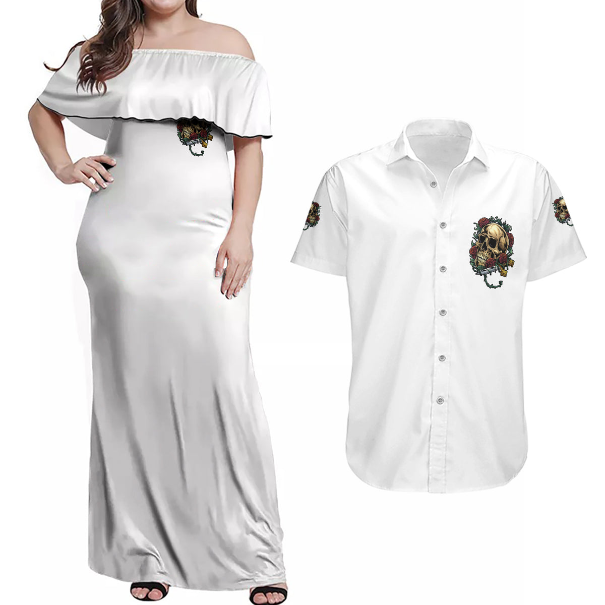 Underestimate Me That'll Be Fun Couples Matching Off Shoulder Maxi Dress and Hawaiian Shirt - Wonder Print Shop