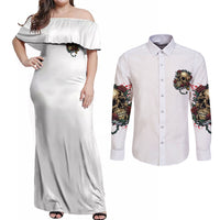 Underestimate Me That'll Be Fun Couples Matching Off Shoulder Maxi Dress and Long Sleeve Button Shirt - Wonder Print Shop