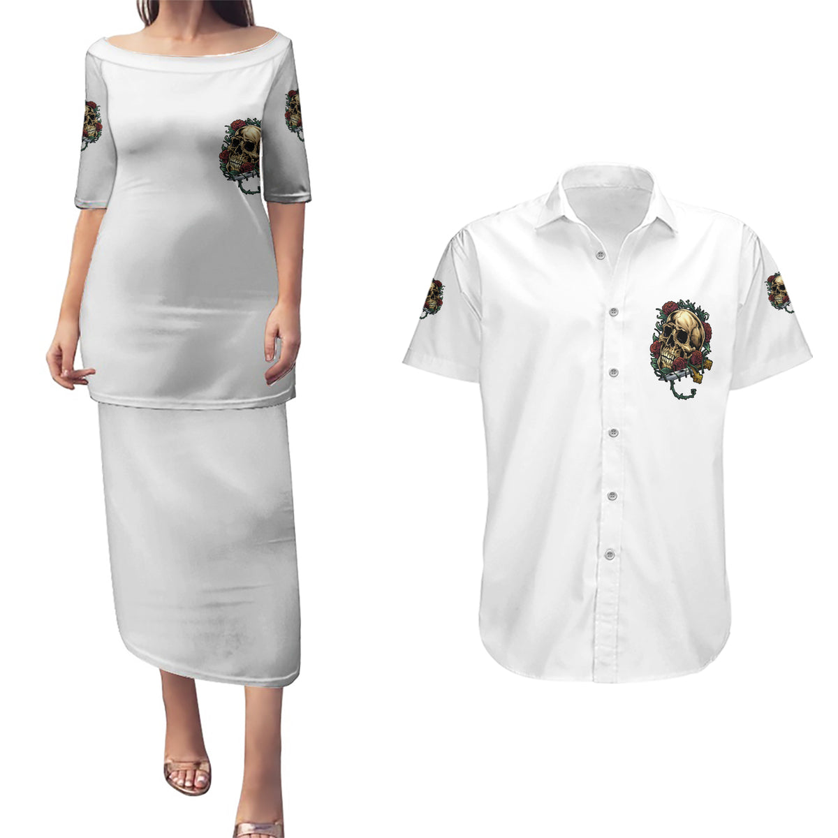 Underestimate Me That'll Be Fun Couples Matching Puletasi Dress and Hawaiian Shirt - Wonder Print Shop