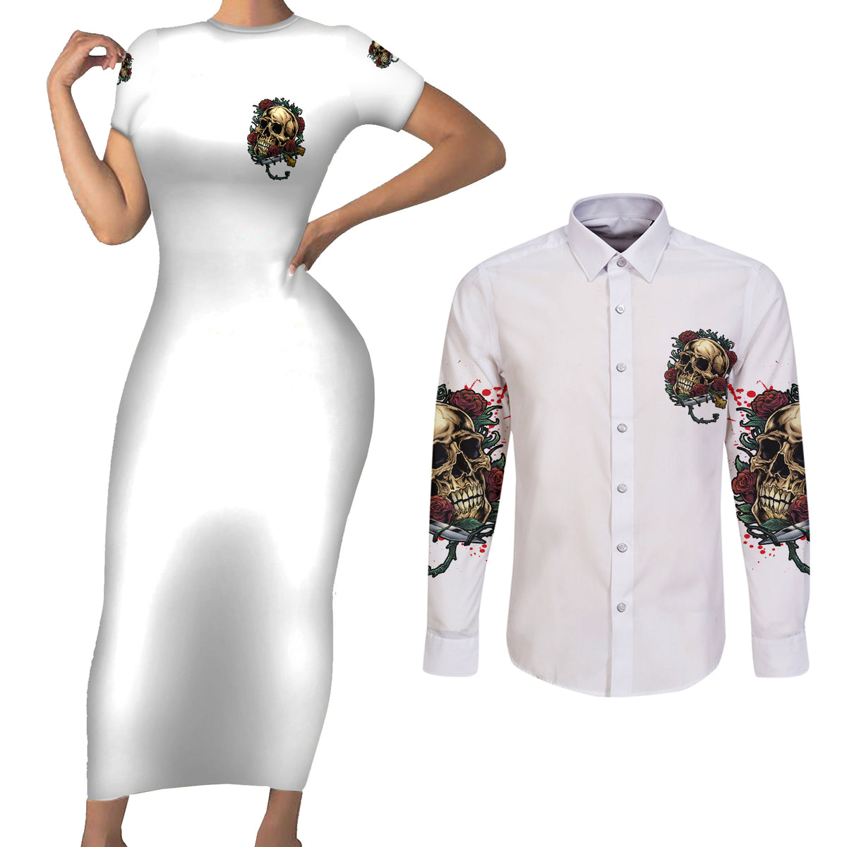 Underestimate Me That'll Be Fun Couples Matching Short Sleeve Bodycon Dress and Long Sleeve Button Shirt - Wonder Print Shop