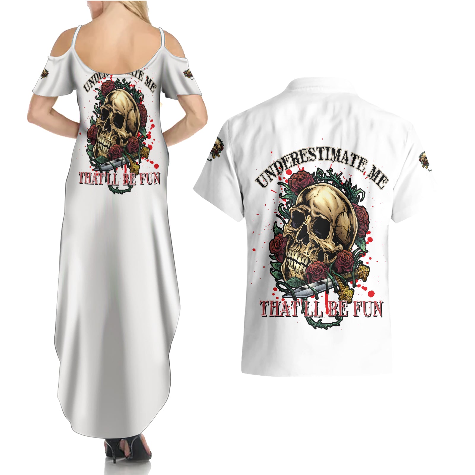 Underestimate Me That'll Be Fun Couples Matching Summer Maxi Dress and Hawaiian Shirt - Wonder Print Shop