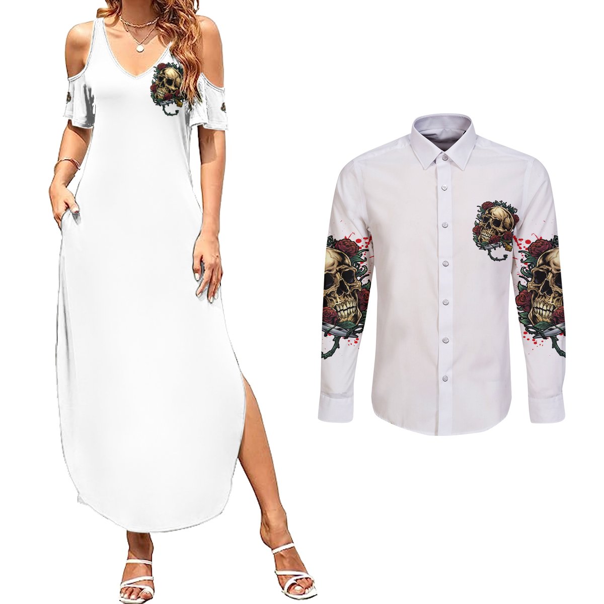 Underestimate Me That'll Be Fun Couples Matching Summer Maxi Dress and Long Sleeve Button Shirt - Wonder Print Shop