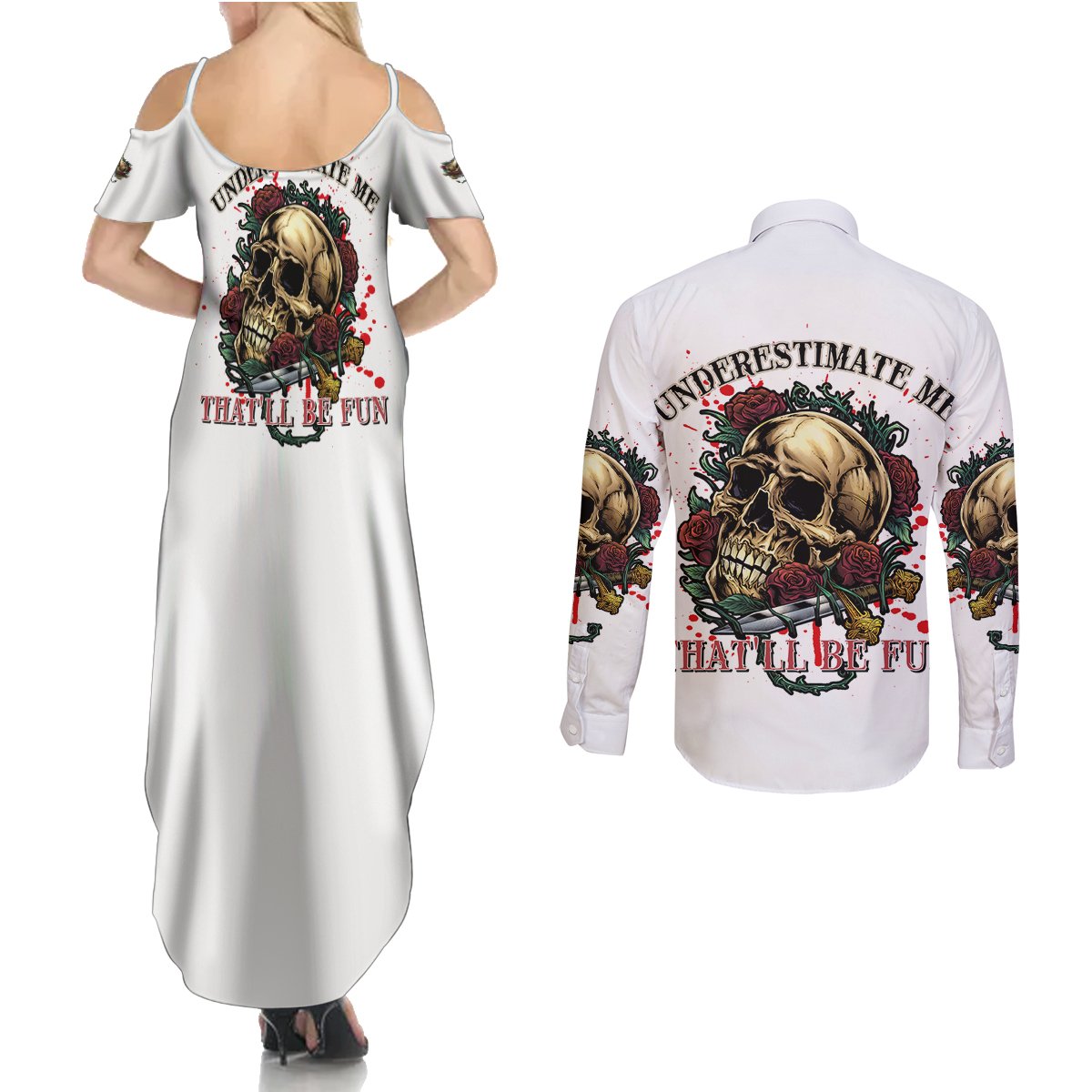Underestimate Me That'll Be Fun Couples Matching Summer Maxi Dress and Long Sleeve Button Shirt - Wonder Print Shop