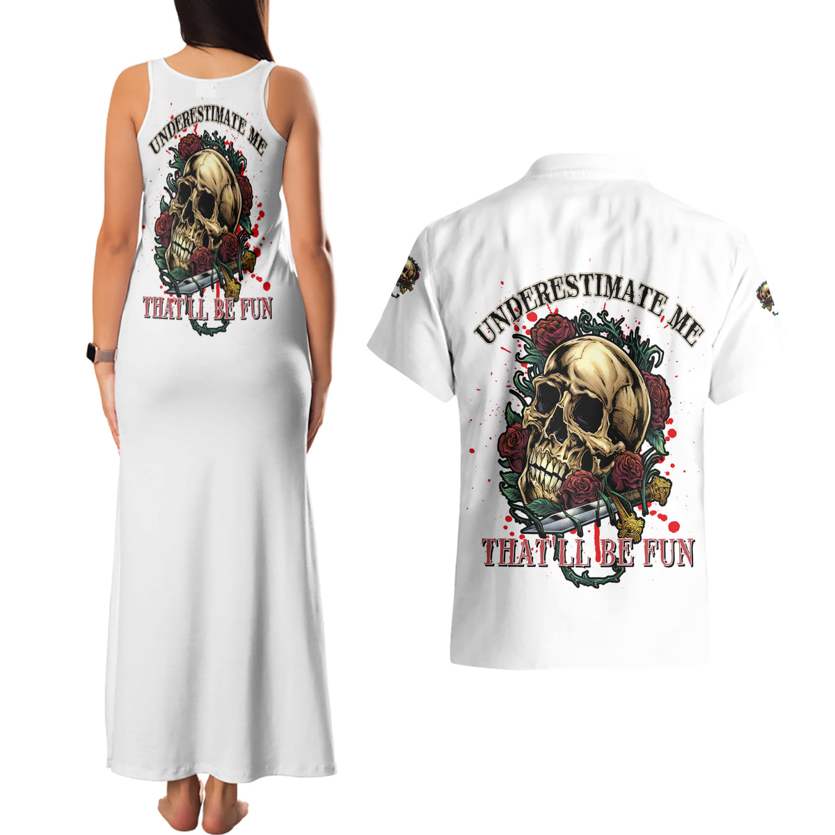 Underestimate Me That'll Be Fun Couples Matching Tank Maxi Dress and Hawaiian Shirt - Wonder Print Shop
