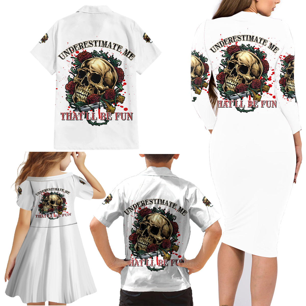 Underestimate Me That'll Be Fun Family Matching Long Sleeve Bodycon Dress and Hawaiian Shirt - Wonder Print Shop