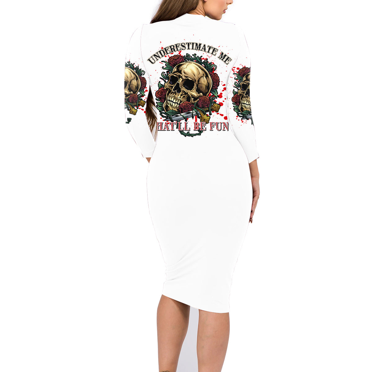 Underestimate Me That'll Be Fun Family Matching Long Sleeve Bodycon Dress and Hawaiian Shirt - Wonder Print Shop