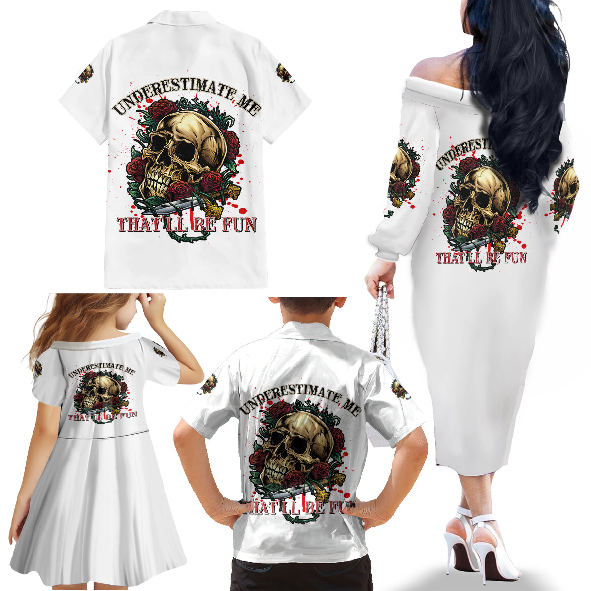 Underestimate Me That'll Be Fun Family Matching Off Shoulder Long Sleeve Dress and Hawaiian Shirt - Wonder Print Shop