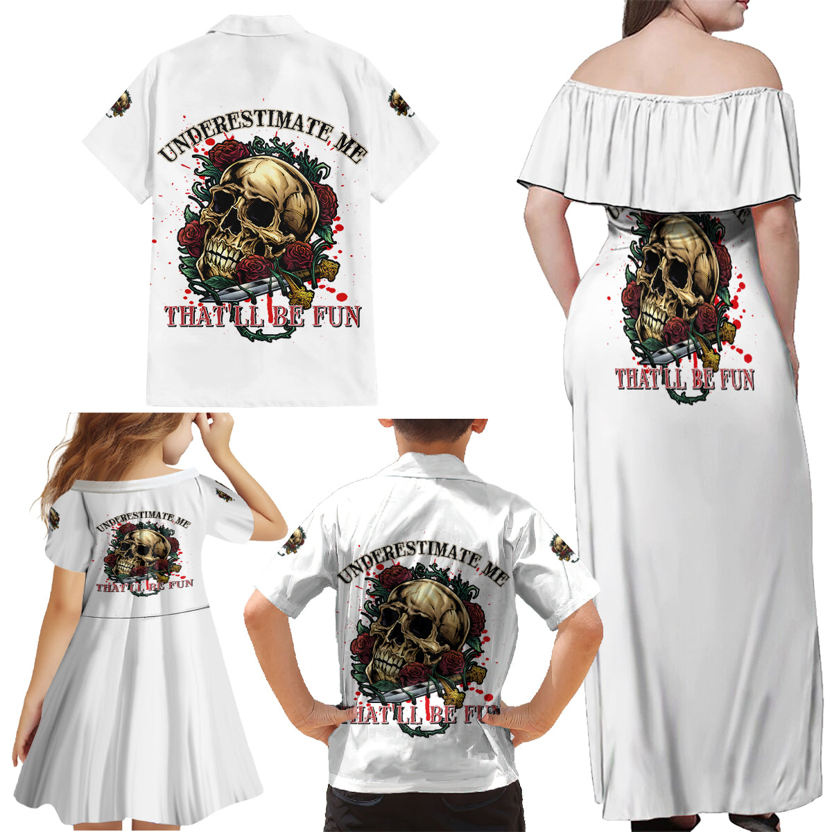 Underestimate Me That'll Be Fun Family Matching Off Shoulder Maxi Dress and Hawaiian Shirt - Wonder Print Shop