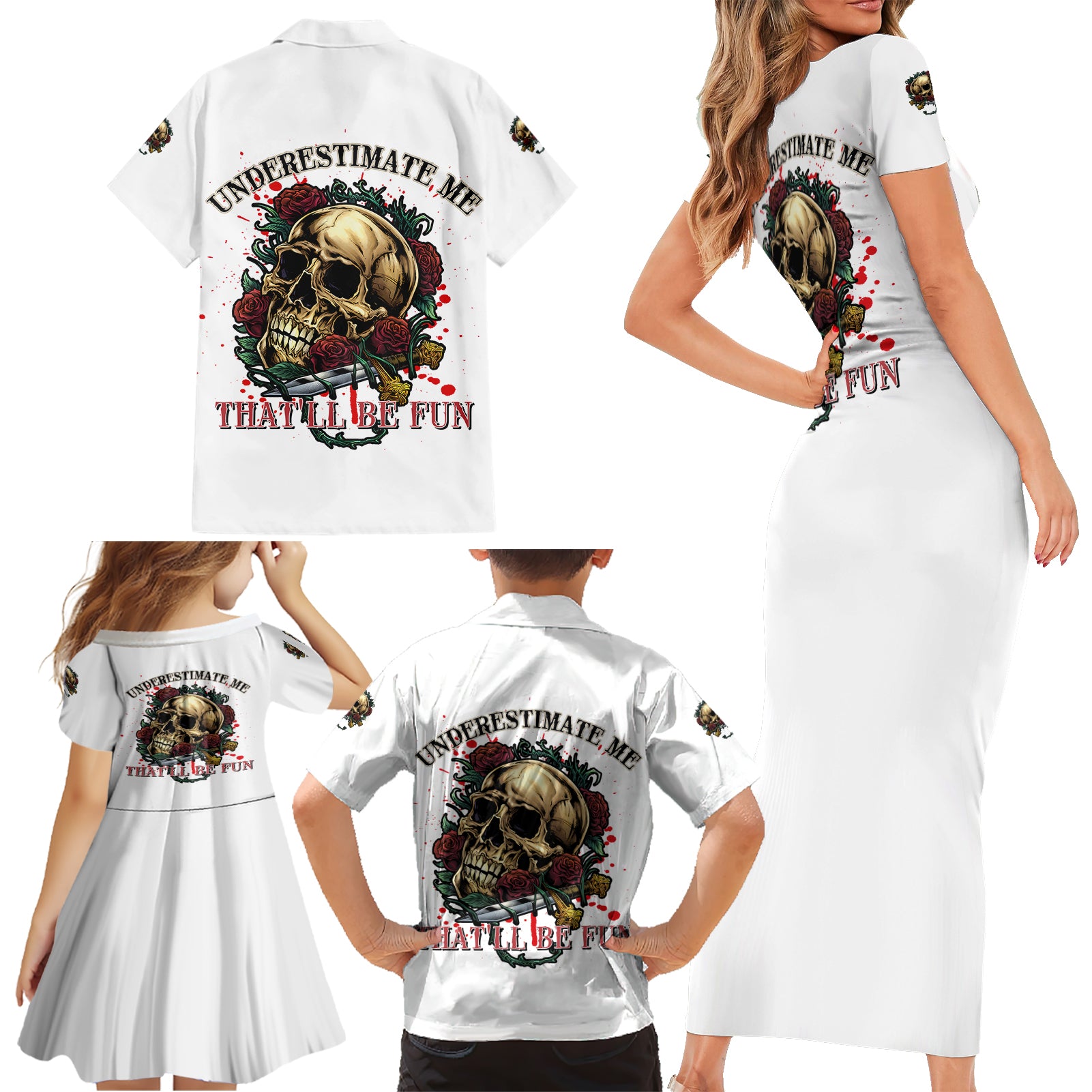 Underestimate Me That'll Be Fun Family Matching Short Sleeve Bodycon Dress and Hawaiian Shirt - Wonder Print Shop