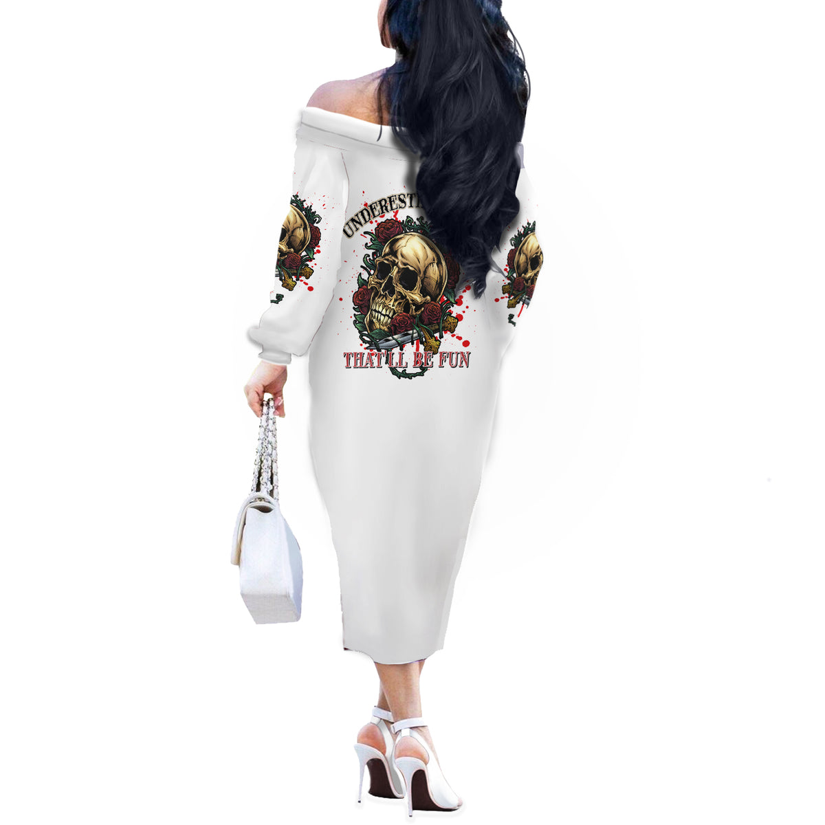 Underestimate Me That'll Be Fun Off The Shoulder Long Sleeve Dress - Wonder Print Shop