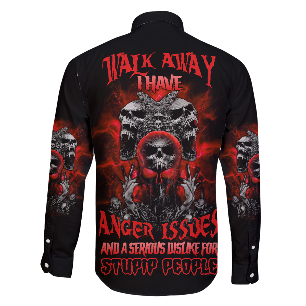 Walk Away I Have Anger Issues Skull Family Matching Long Sleeve Bodycon Dress and Hawaiian Shirt - Wonder Print Shop