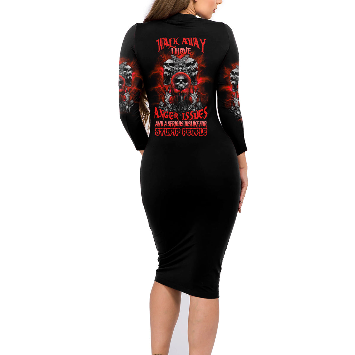 Walk Away I Have Anger Issues Skull Family Matching Long Sleeve Bodycon Dress and Hawaiian Shirt - Wonder Print Shop