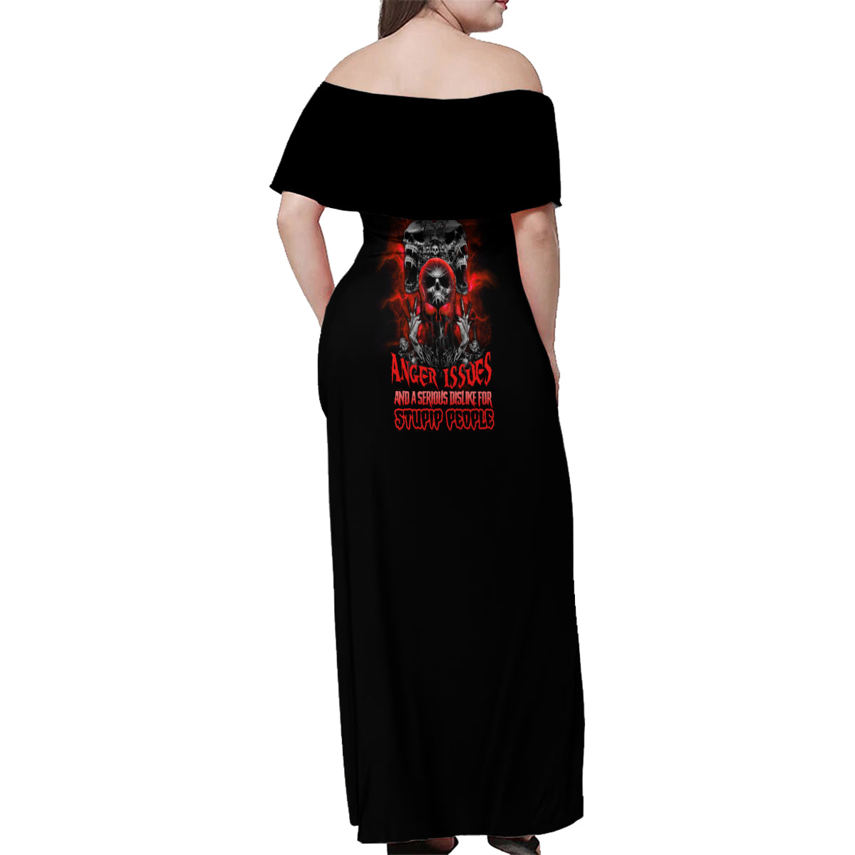 Walk Away I Have Anger Issues Skull Family Matching Off Shoulder Maxi Dress and Hawaiian Shirt - Wonder Print Shop