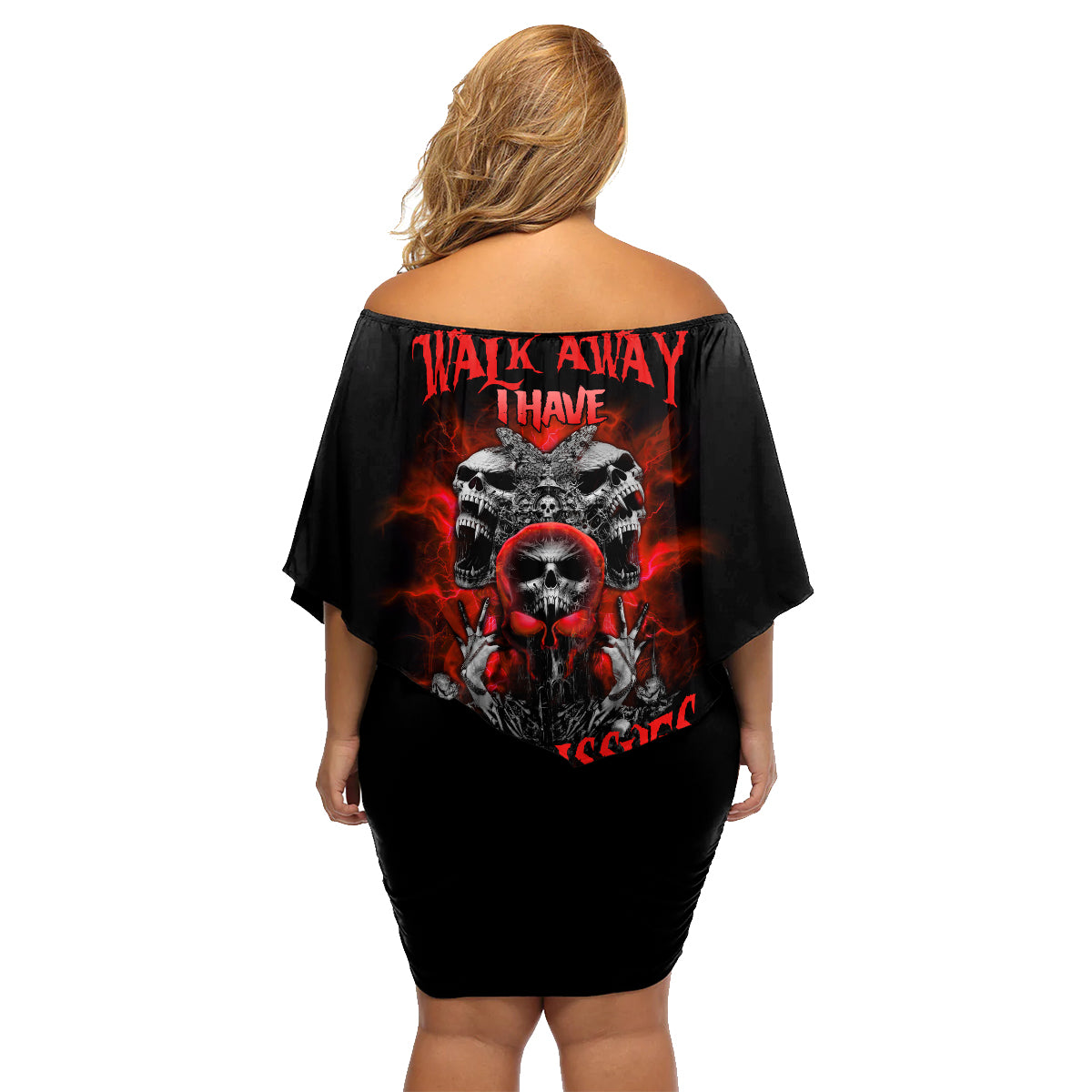Walk Away I Have Anger Issues Skull Family Matching Off Shoulder Short Dress and Hawaiian Shirt - Wonder Print Shop