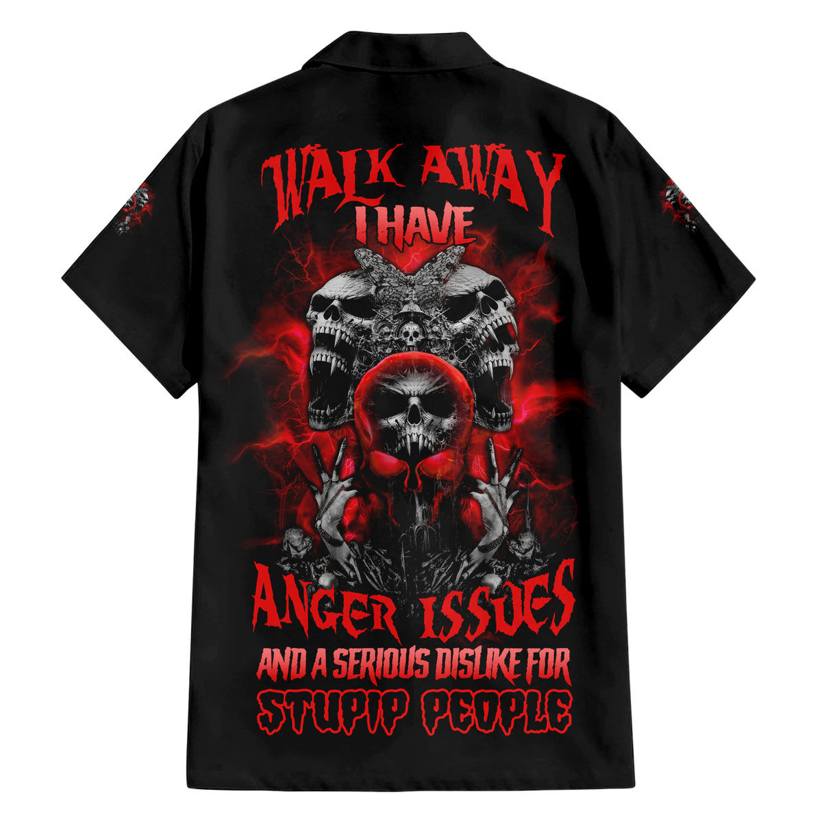 Walk Away I Have Anger Issues Skull Family Matching Short Sleeve Bodycon Dress and Hawaiian Shirt - Wonder Print Shop