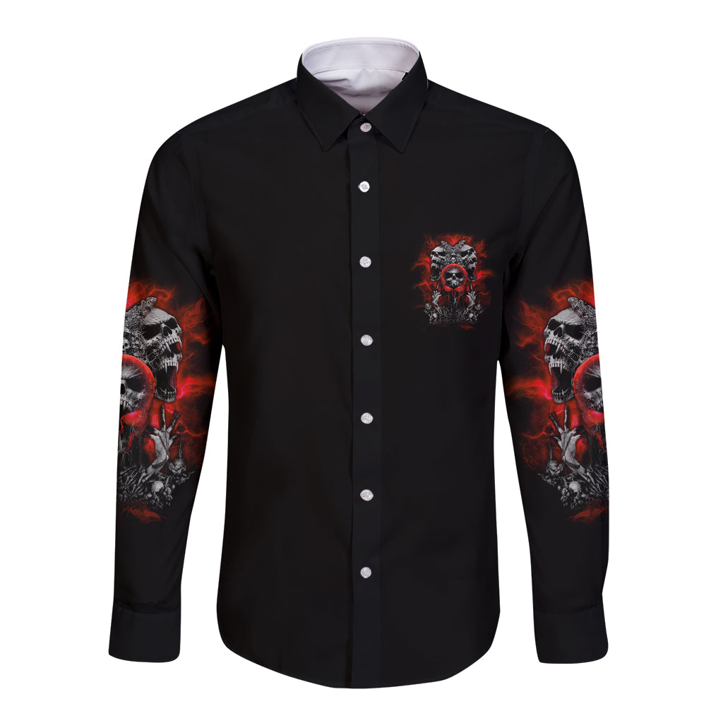 Walk Away I Have Anger Issues Skull Long Sleeve Button Shirt - Wonder Print Shop