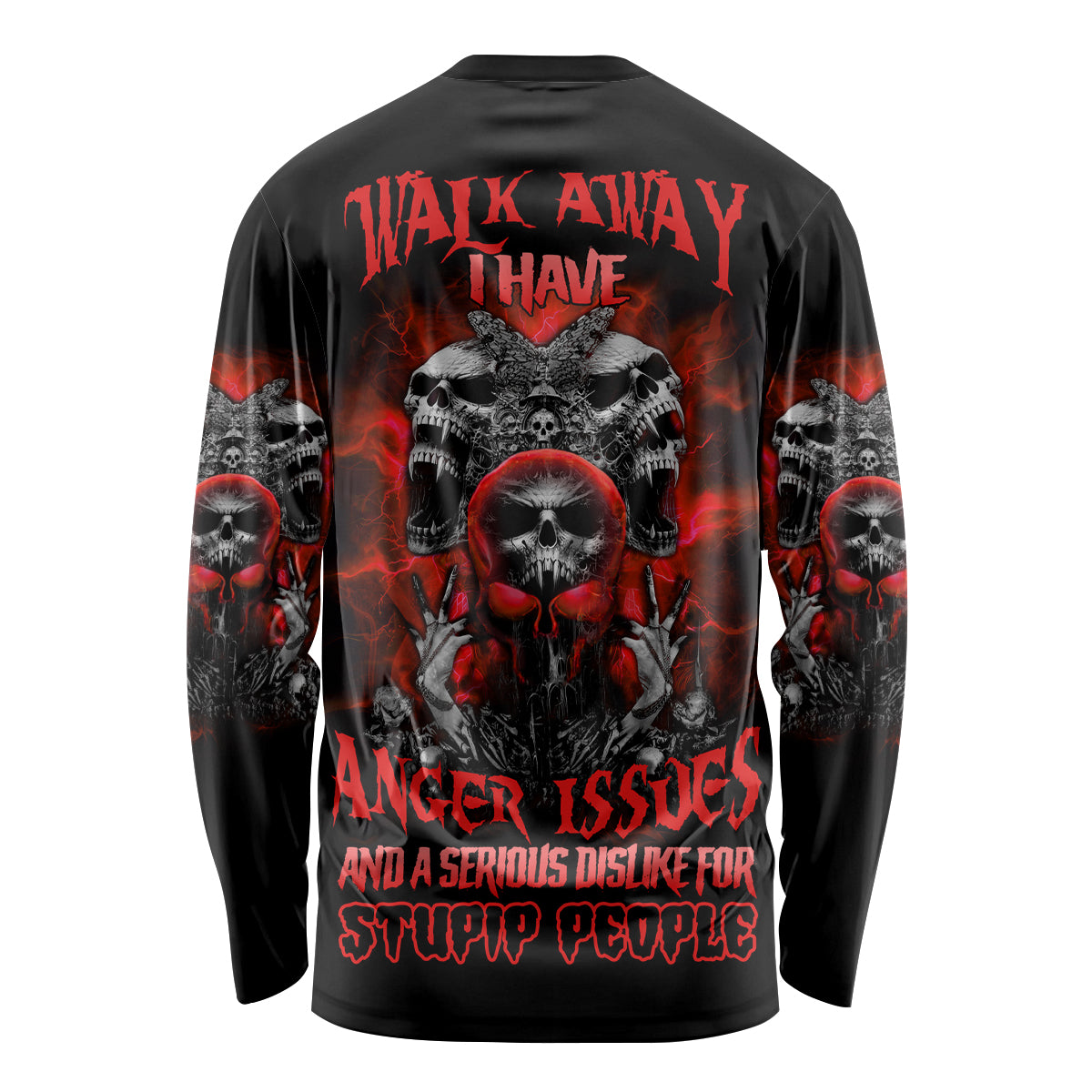 Walk Away I Have Anger Issues Skull Long Sleeve Shirt - Wonder Print Shop