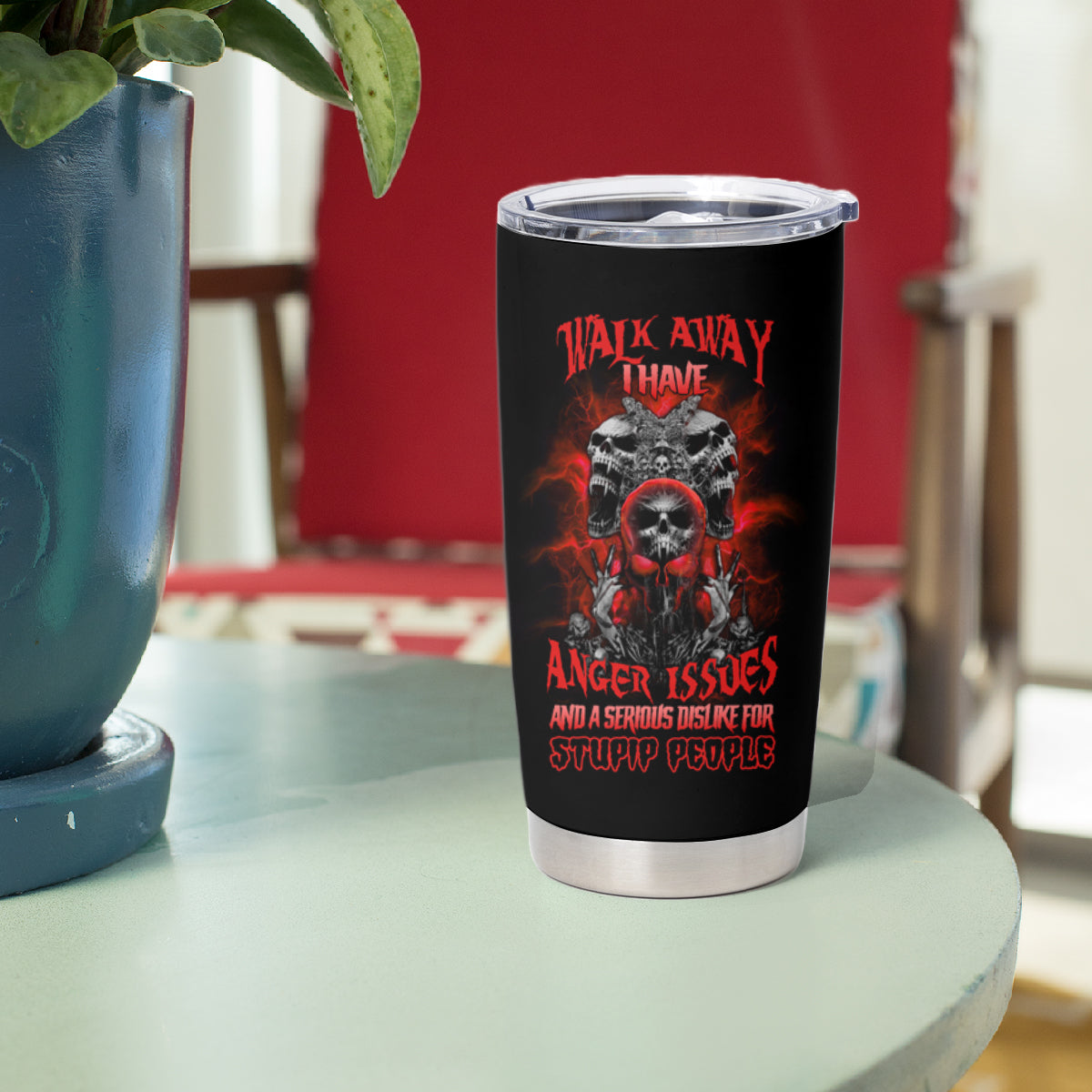 Walk Away I Have Anger Issues Skull Tumbler Cup - Wonder Print Shop