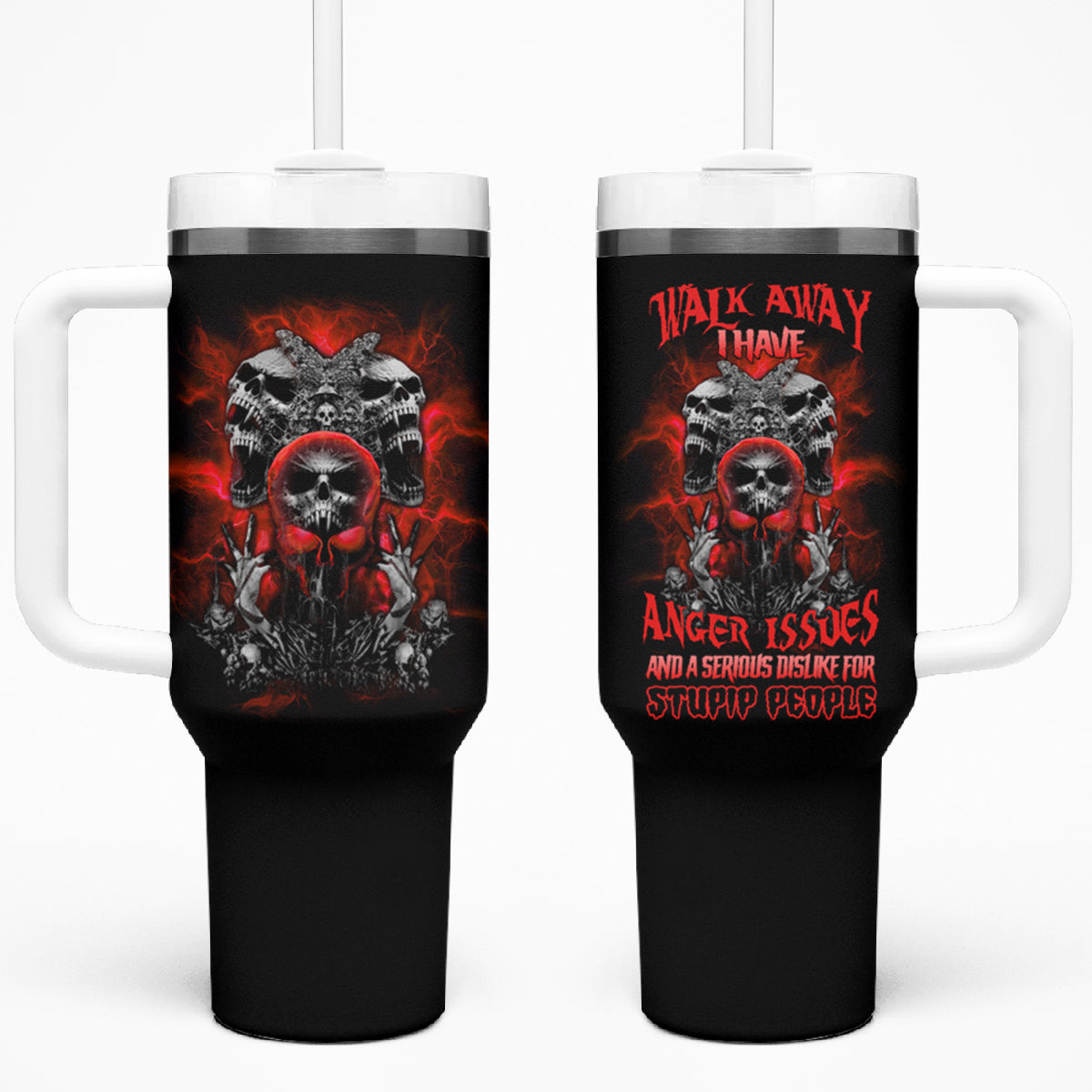 Walk Away I Have Anger Issues Skull Tumbler With Handle - Wonder Print Shop
