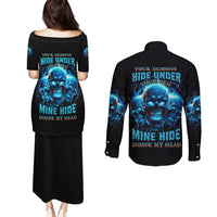 Your Demons Hide Under Your Bed Couples Matching Puletasi Dress and Long Sleeve Button Shirt - Wonder Print Shop