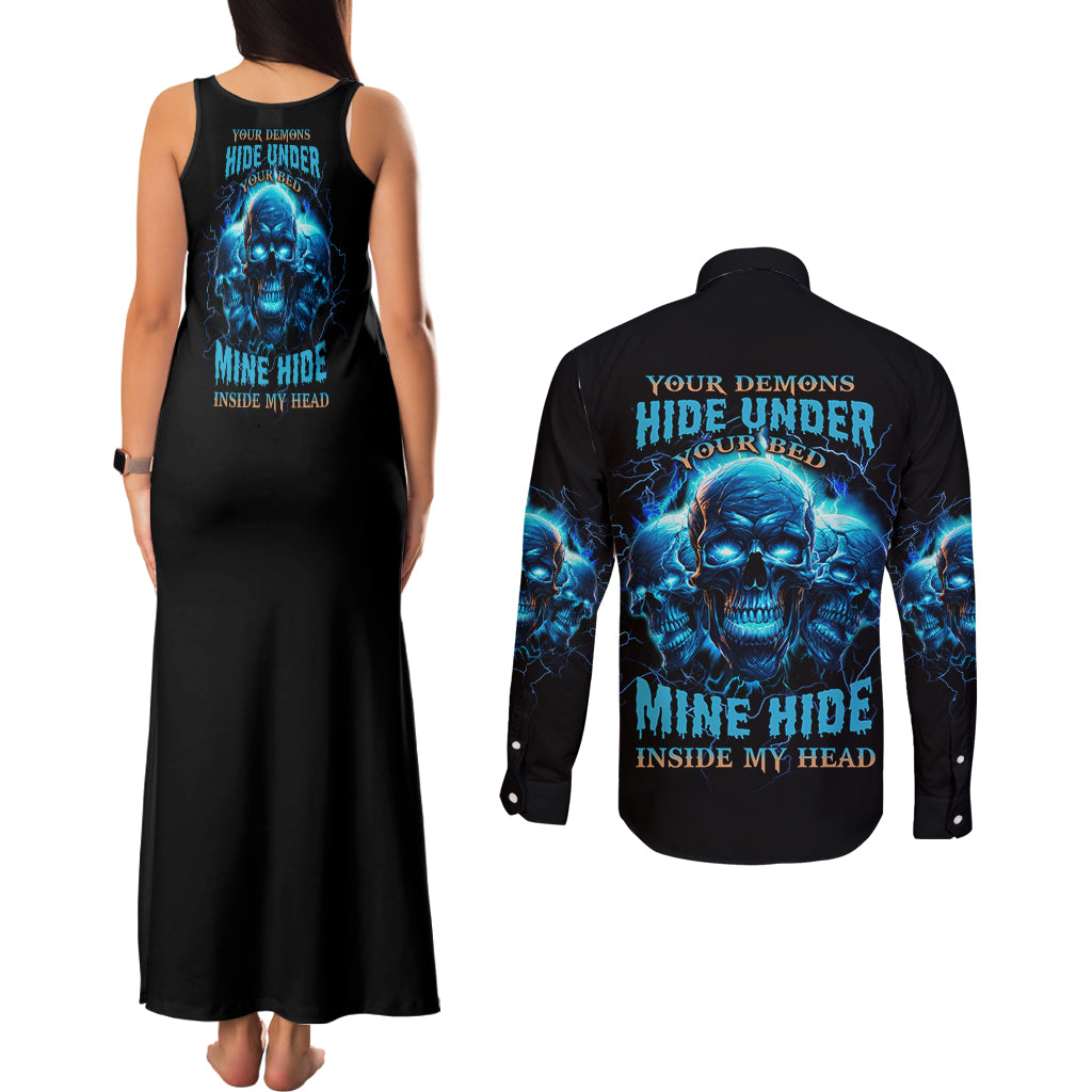 Your Demons Hide Under Your Bed Couples Matching Tank Maxi Dress and Long Sleeve Button Shirt - Wonder Print Shop