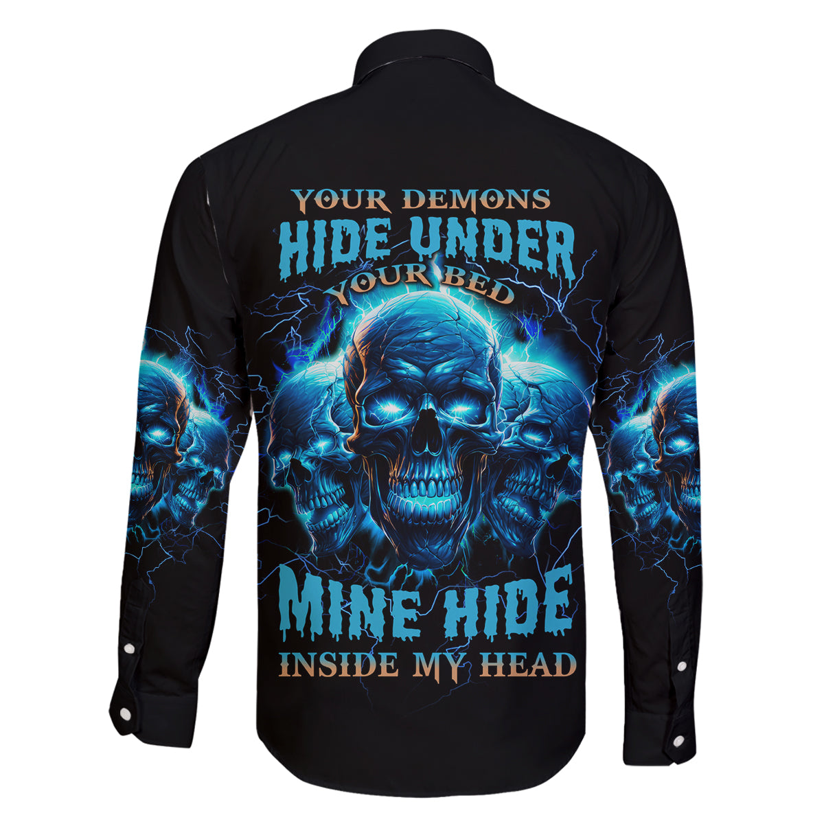 Your Demons Hide Under Your Bed Family Matching Off Shoulder Long Sleeve Dress and Hawaiian Shirt - Wonder Print Shop