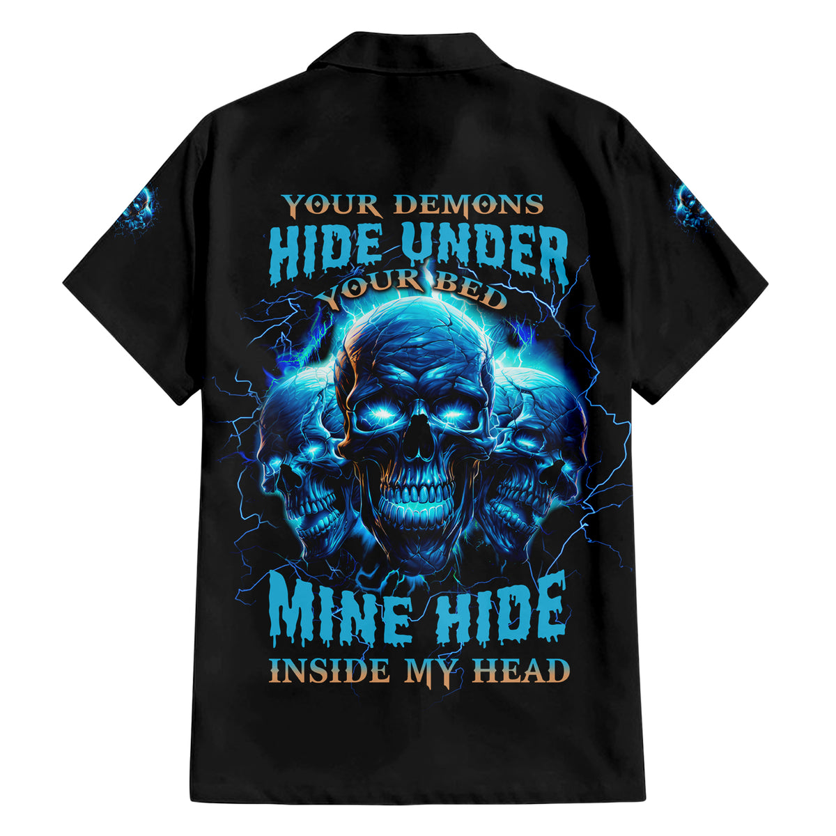 Your Demons Hide Under Your Bed Family Matching Short Sleeve Bodycon Dress and Hawaiian Shirt - Wonder Print Shop