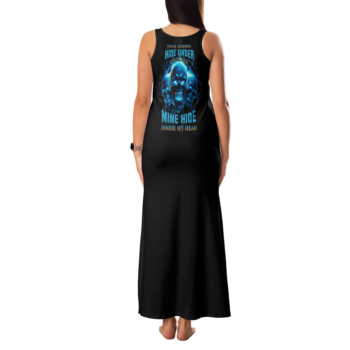 Your Demons Hide Under Your Bed Family Matching Tank Maxi Dress and Hawaiian Shirt - Wonder Print Shop