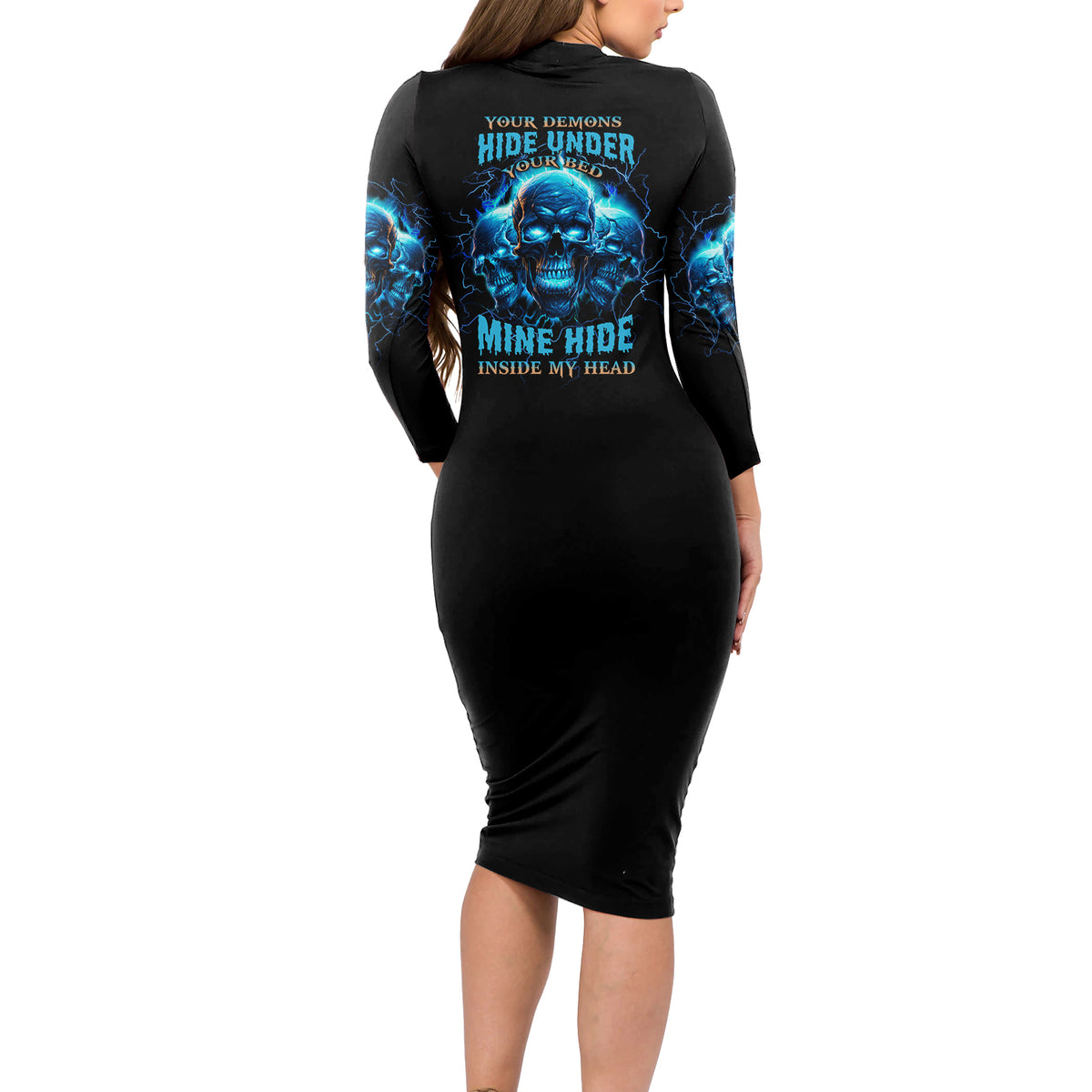 Your Demons Hide Under Your Bed Long Sleeve Bodycon Dress - Wonder Print Shop