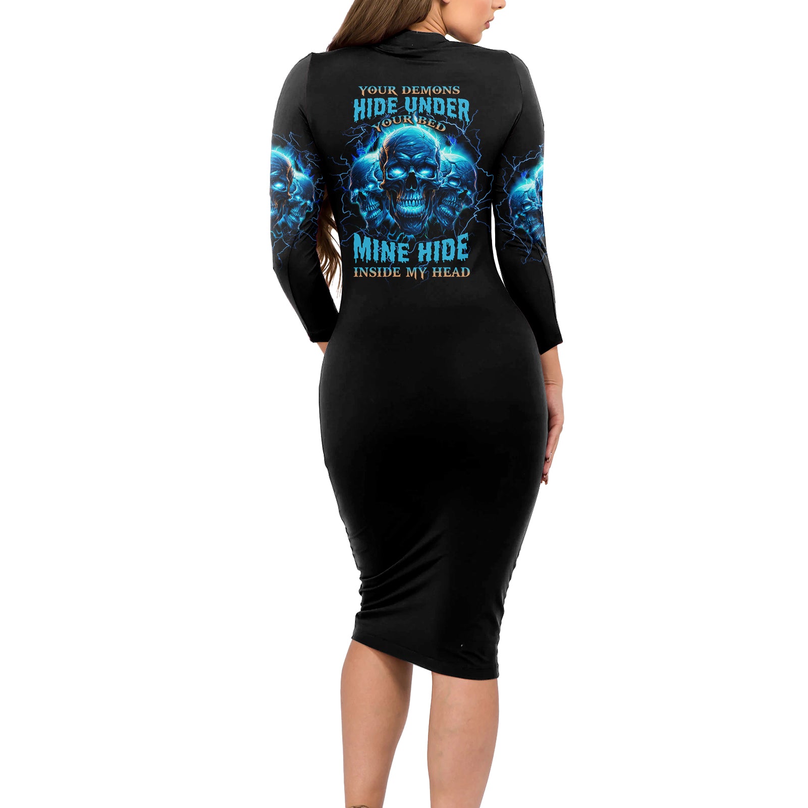 Your Demons Hide Under Your Bed Long Sleeve Bodycon Dress - Wonder Print Shop