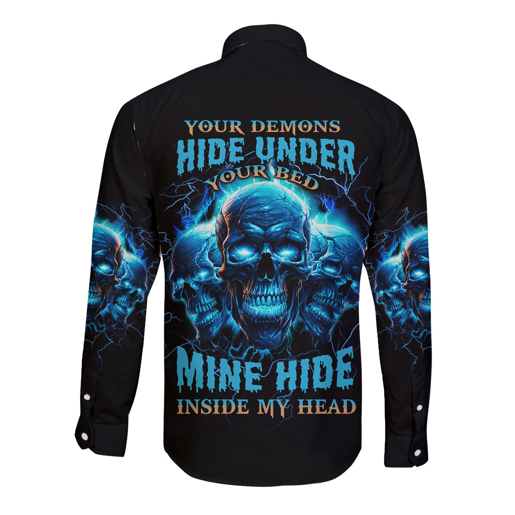 Your Demons Hide Under Your Bed Long Sleeve Button Shirt - Wonder Print Shop