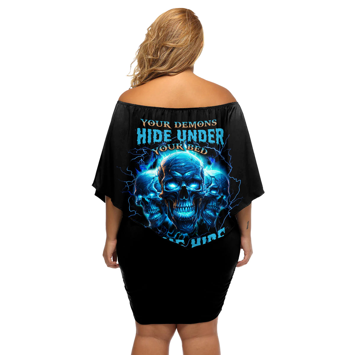 Your Demons Hide Under Your Bed Off Shoulder Short Dress - Wonder Print Shop