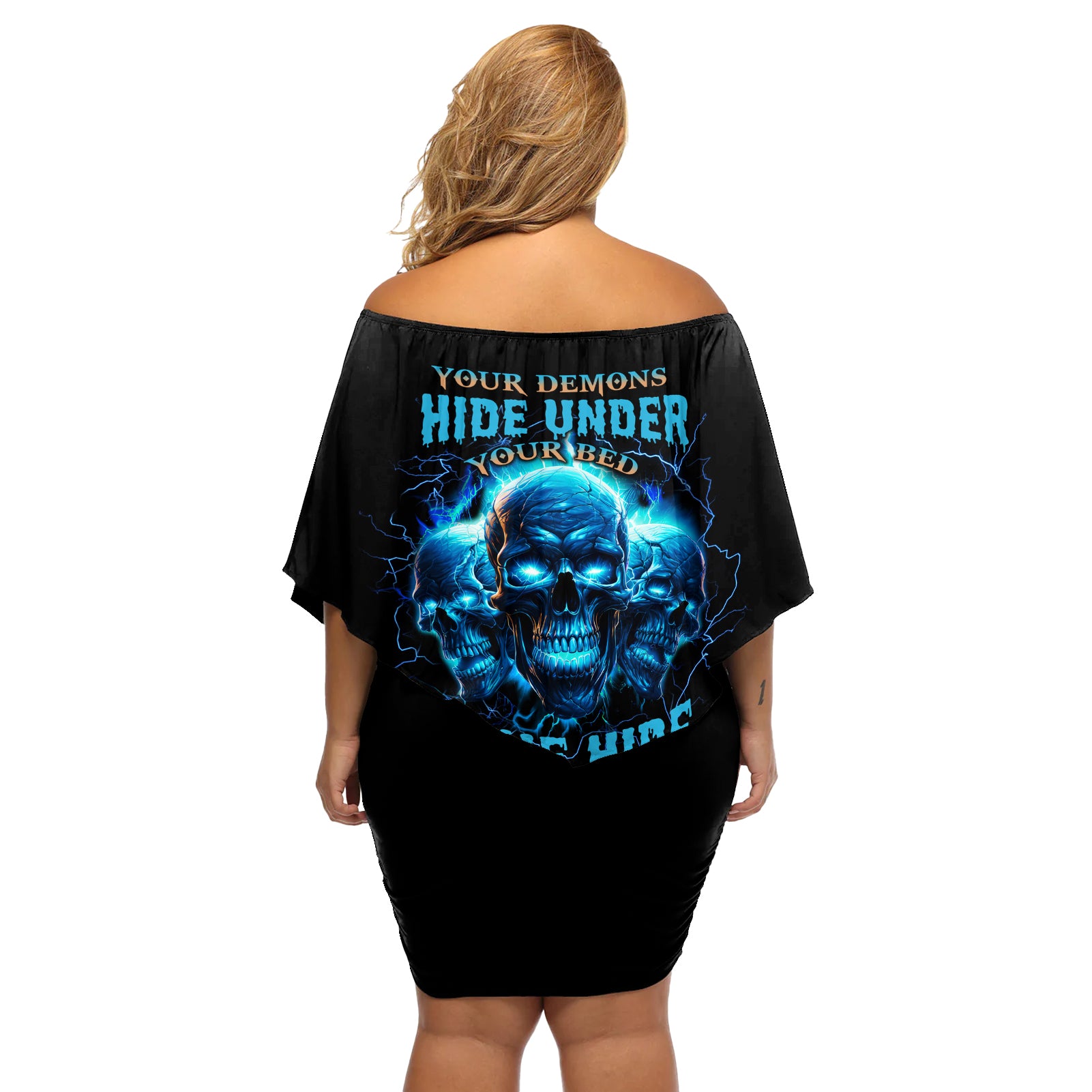Your Demons Hide Under Your Bed Off Shoulder Short Dress - Wonder Print Shop