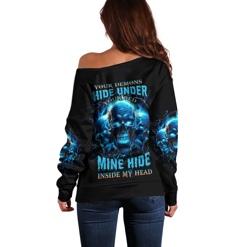 Your Demons Hide Under Your Bed Off Shoulder Sweater - Wonder Print Shop