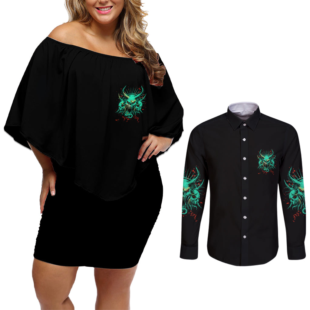 I Can Fix Stupid But It's Gonna Hurt Couples Matching Off Shoulder Short Dress and Long Sleeve Button Shirt - Wonder Print Shop