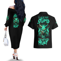 I Can Fix Stupid But It's Gonna Hurt Couples Matching Off The Shoulder Long Sleeve Dress and Hawaiian Shirt - Wonder Print Shop