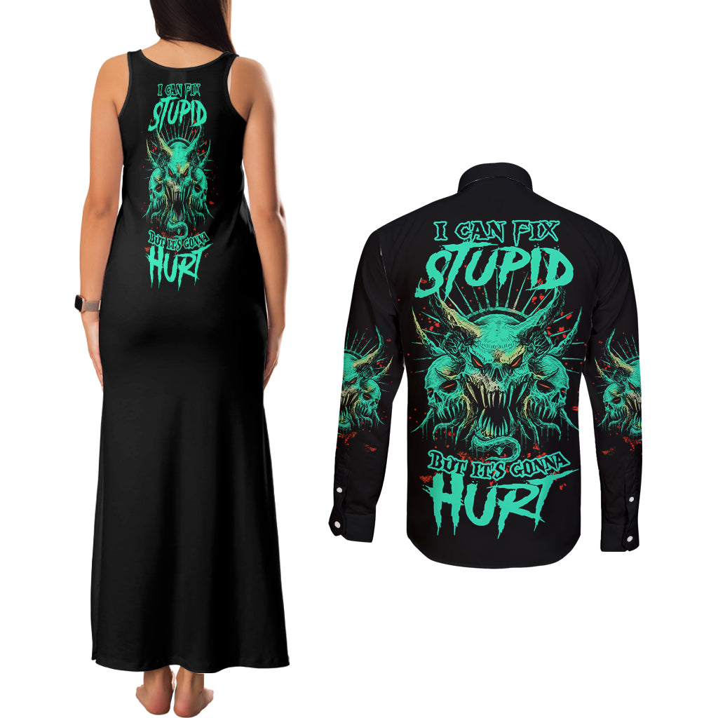I Can Fix Stupid But It's Gonna Hurt Couples Matching Tank Maxi Dress and Long Sleeve Button Shirt - Wonder Print Shop