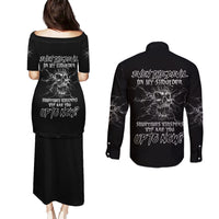 Even The Devil On My Shoulder Couples Matching Puletasi Dress and Long Sleeve Button Shirt - Wonder Print Shop