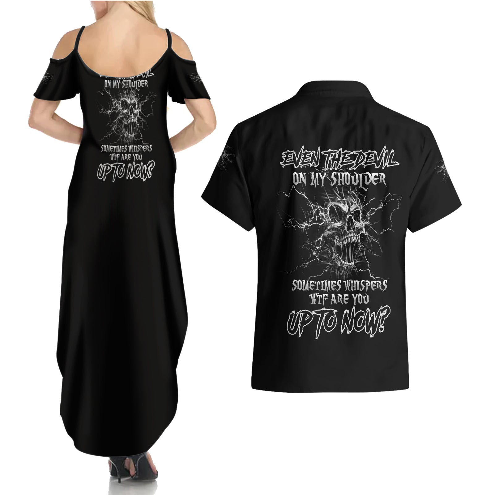 Even The Devil On My Shoulder Couples Matching Summer Maxi Dress and Hawaiian Shirt - Wonder Print Shop
