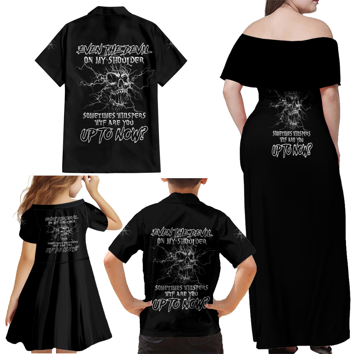Even The Devil On My Shoulder Family Matching Off Shoulder Maxi Dress and Hawaiian Shirt - Wonder Print Shop