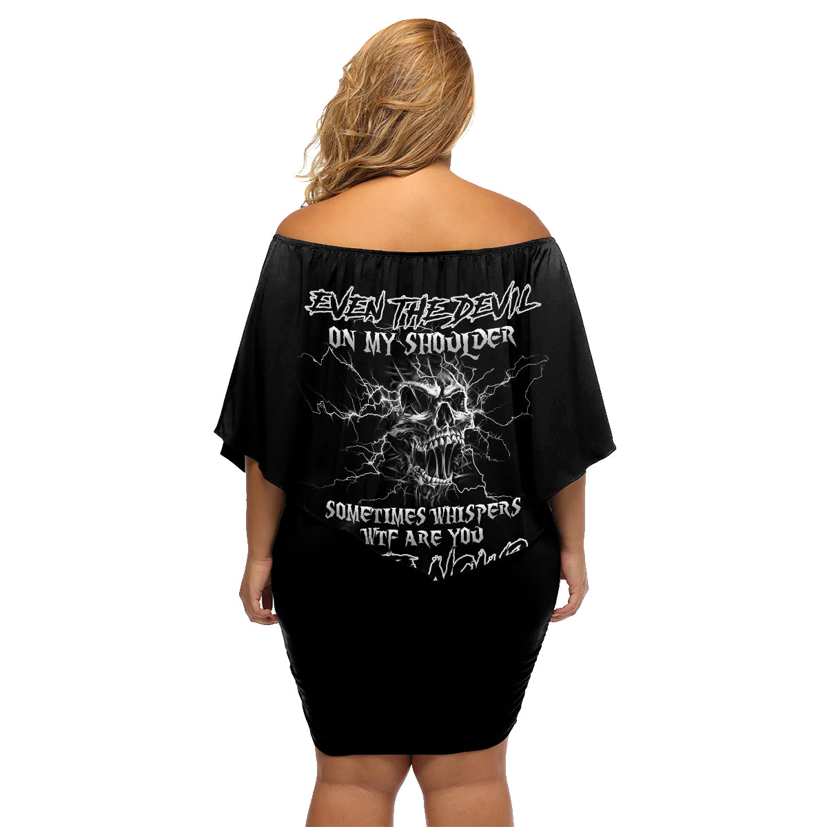 Even The Devil On My Shoulder Family Matching Off Shoulder Short Dress and Hawaiian Shirt - Wonder Print Shop