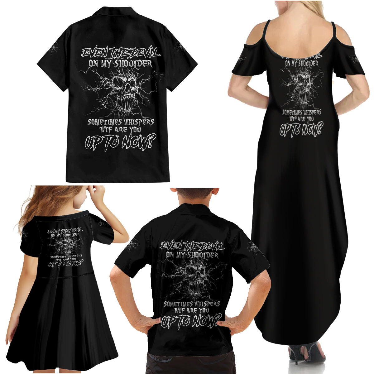 Even The Devil On My Shoulder Family Matching Summer Maxi Dress and Hawaiian Shirt - Wonder Print Shop