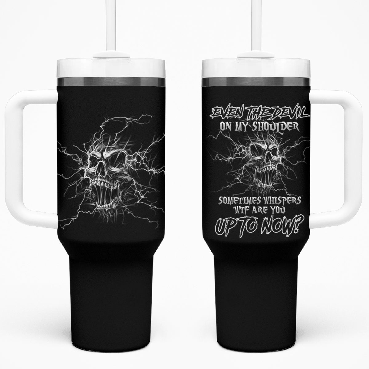 Even The Devil On My Shoulder Tumbler With Handle - Wonder Print Shop